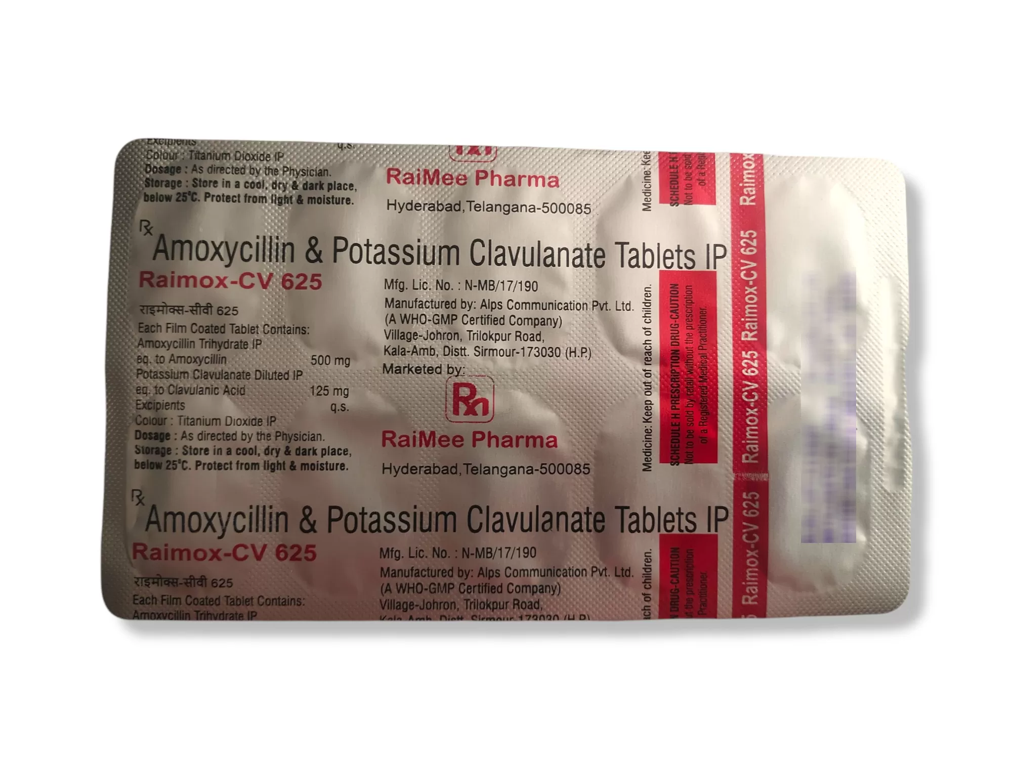 Raimox-CV 625 Tablets 10s Pack - Back